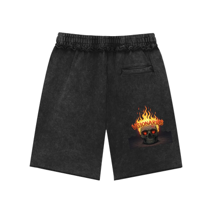 Flame 🔥  Skull 💀  Mineral Wash Raw Edge Shorts