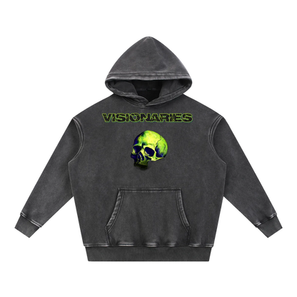 Snow Wash Slime 💚 Skull 💀 Fleece Oversize Hoodie