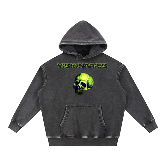 Snow Wash Slime 💚 Skull 💀 Fleece Oversize Hoodie