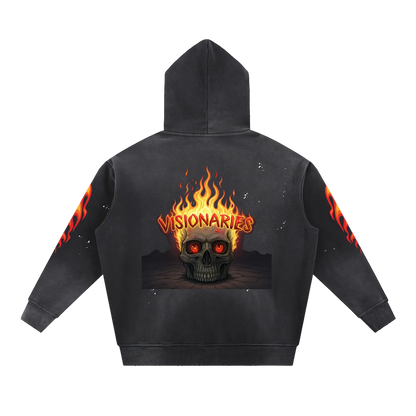 Vintage Washed Flame 🔥  Skull 💀  Fleece Hoodie