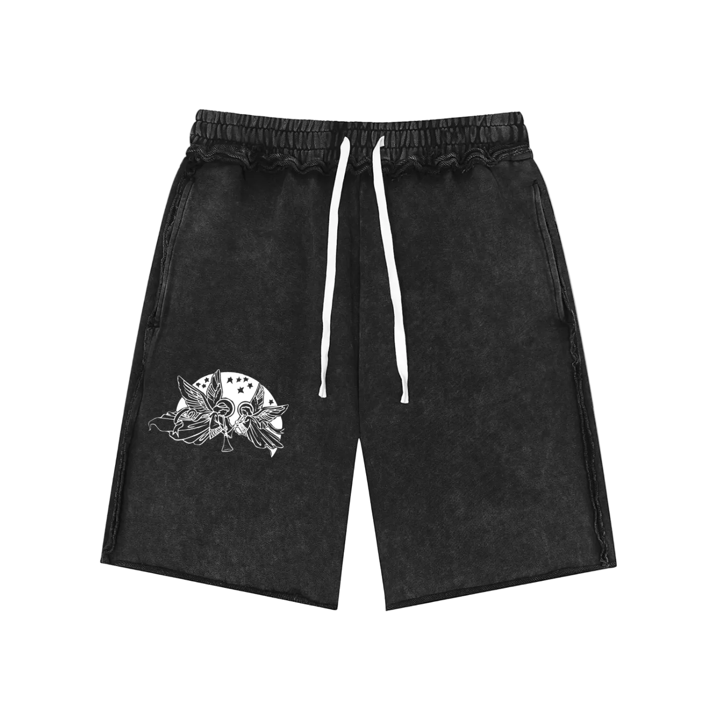 “Guard Your Vision” Mineral Wash Raw Edge Shorts