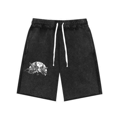 “Guard Your Vision” Mineral Wash Raw Edge Shorts