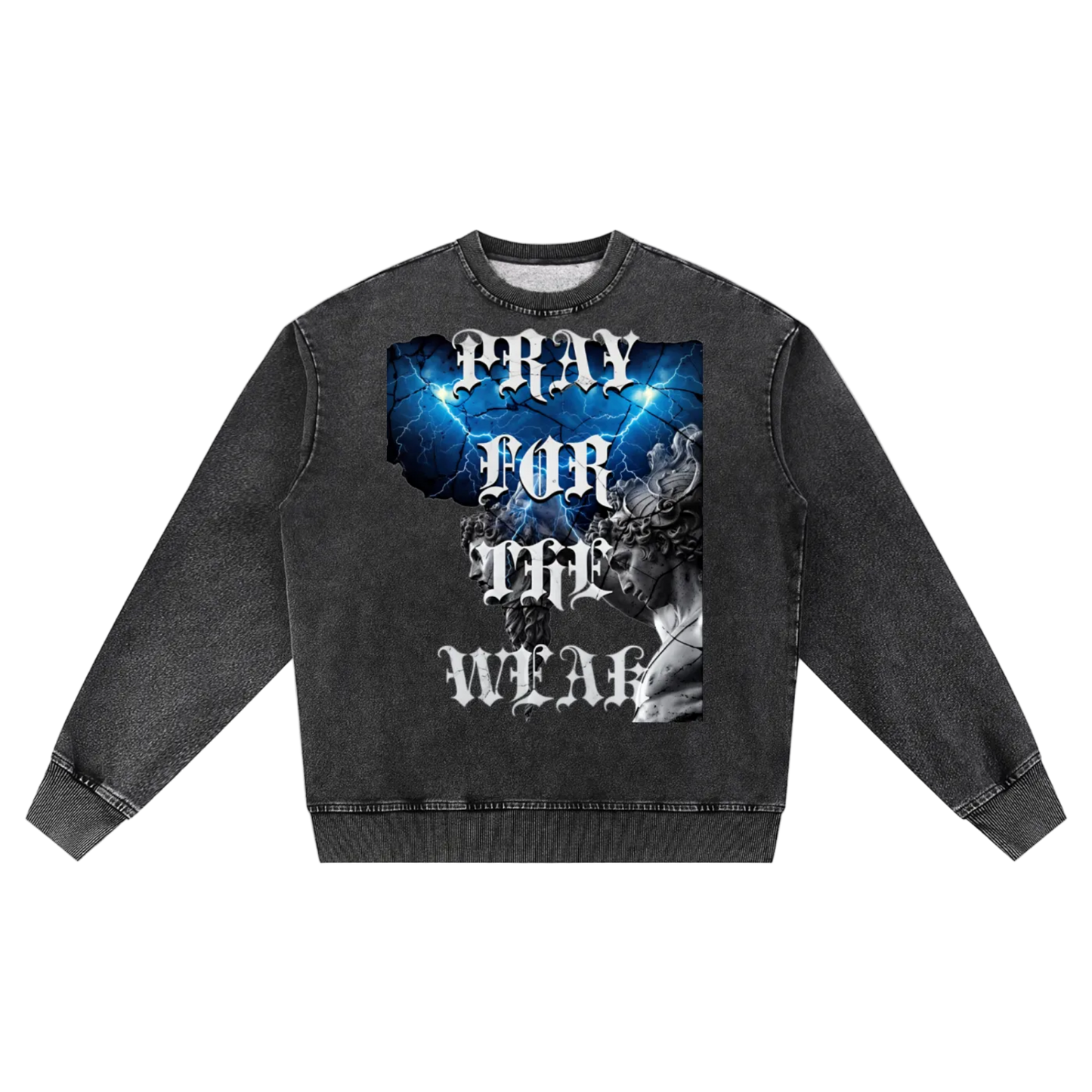 Pray For the Weak Snow Wash Oversized Crewneck Sweatshirt