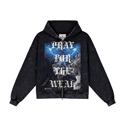 Pray For The Weak Jumbo Print Zip Hoodie