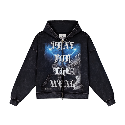 Pray For The Weak Jumbo Print Zip Hoodie