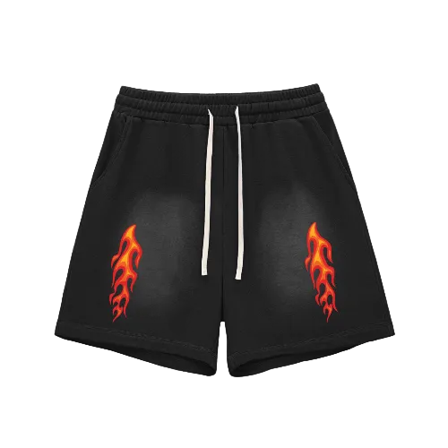 Flame 🔥 Skull 💀 Sun Fade Raw Edge Shorts