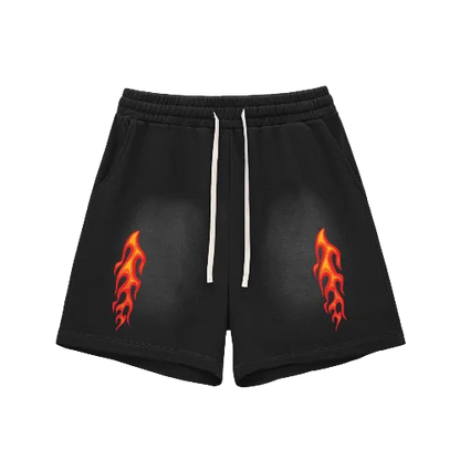 Flame 🔥 Skull 💀 Sun Fade Raw Edge Shorts
