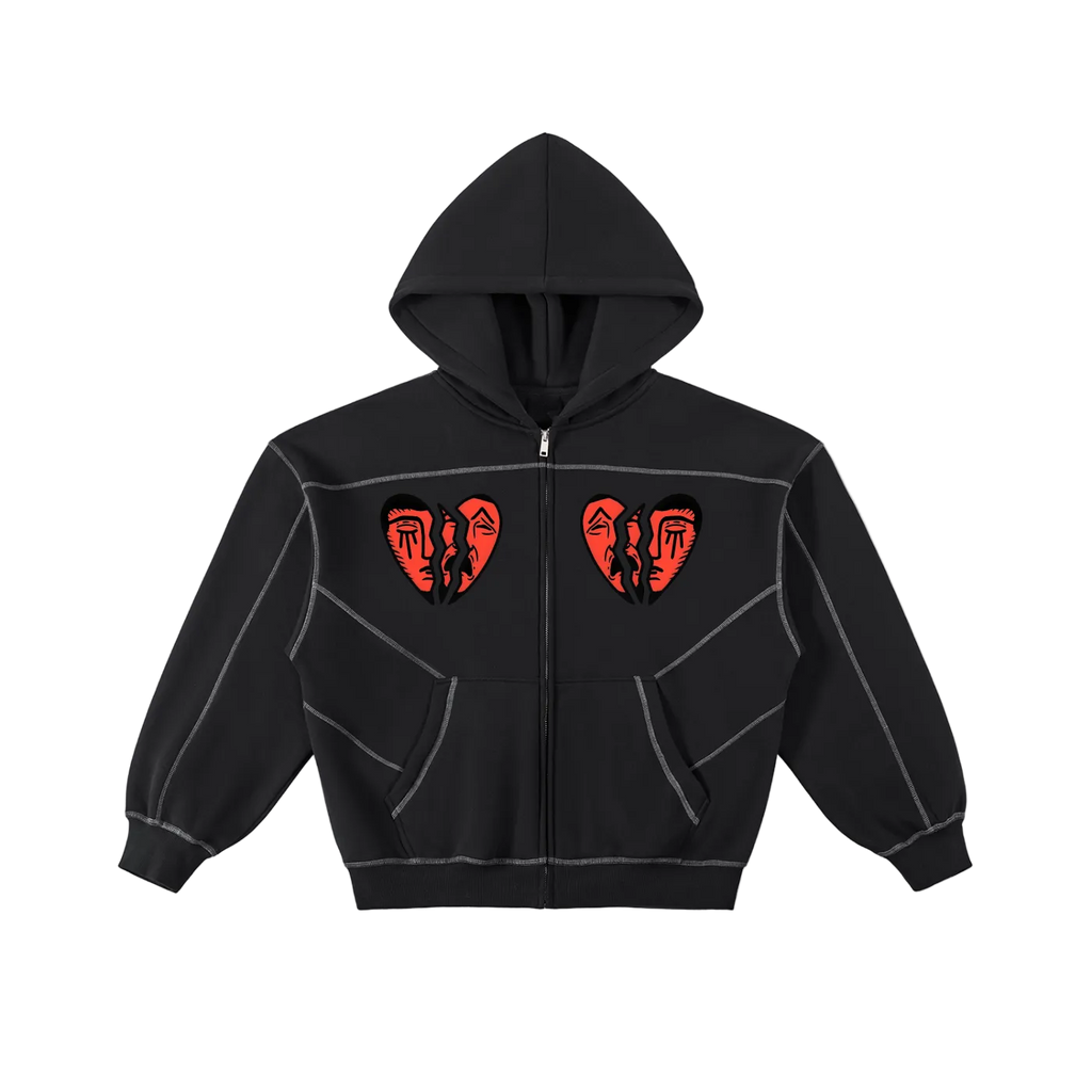 Unbroken 💔 Stitched Boxy Fleece Zip Hoodie