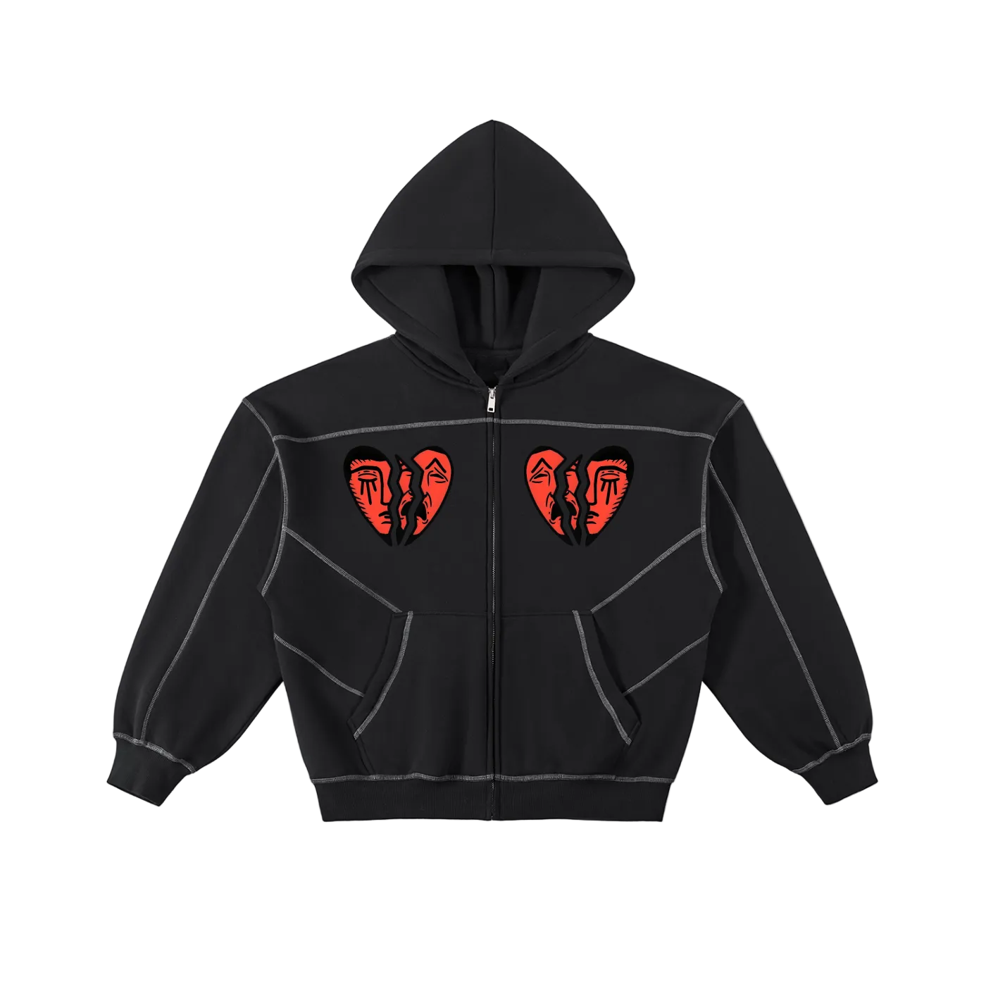 Unbroken 💔 Stitched Boxy Fleece Zip Hoodie