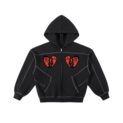 Unbroken 💔 Stitched Boxy Fleece Zip Hoodie