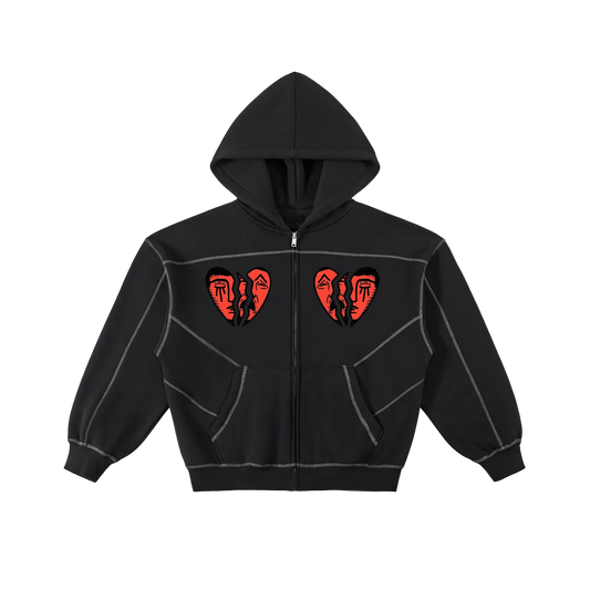 Unbroken 💔 Stitched Boxy Fleece Zip Hoodie