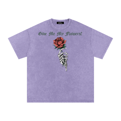 "Give Me My Flowers" 🌹 Snow Washed Oversized Cotton T-Shirt