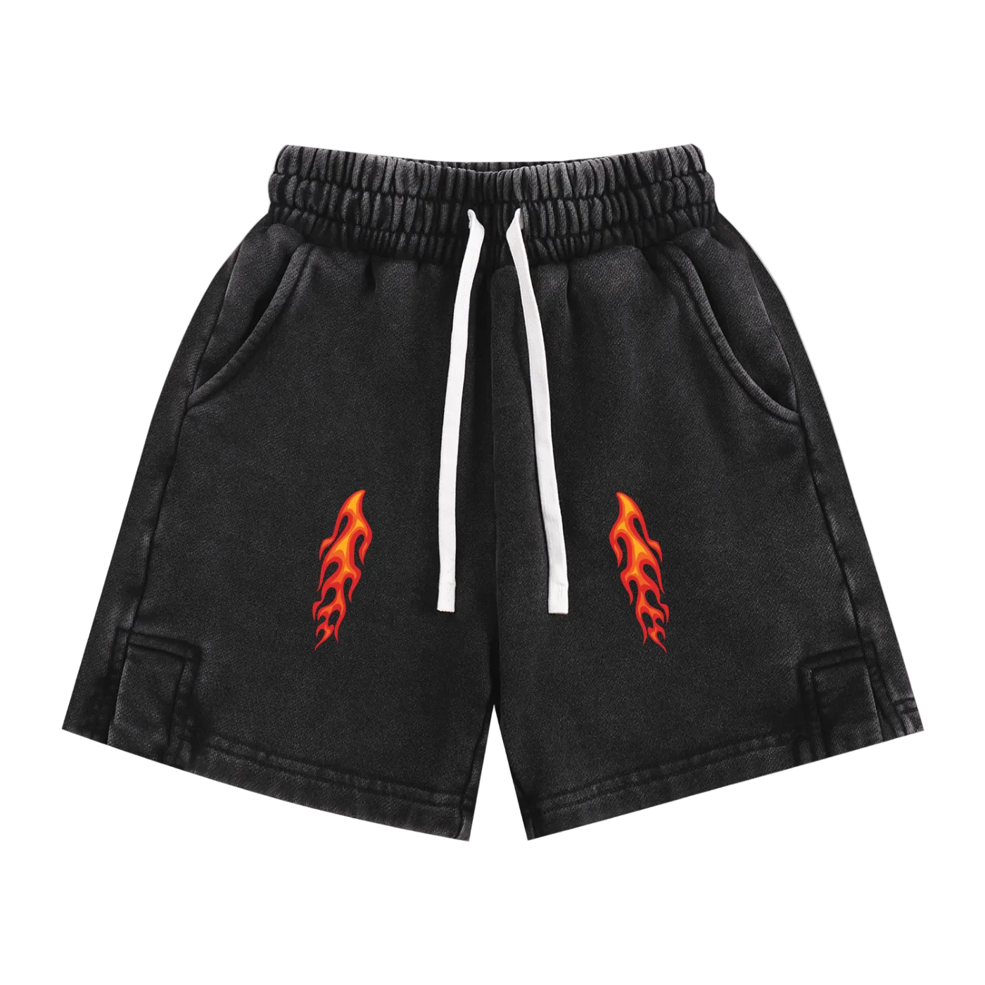 Kids Flame 🔥 Skull 💀 Snow Washed Shorts