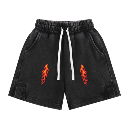 Kids Flame 🔥 Skull 💀 Snow Washed Shorts
