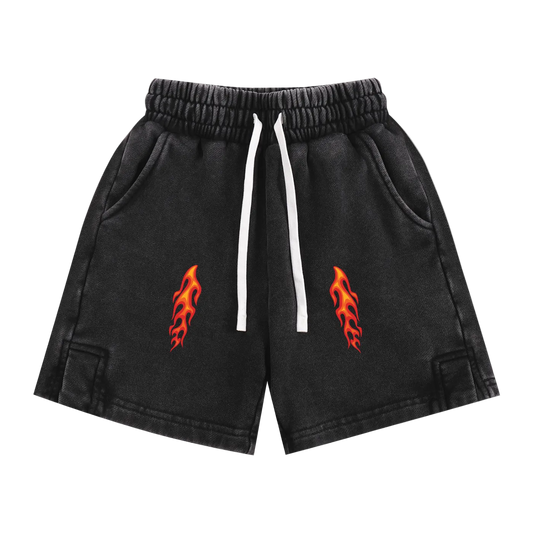 Kids Flame 🔥 Skull 💀 Snow Washed Shorts