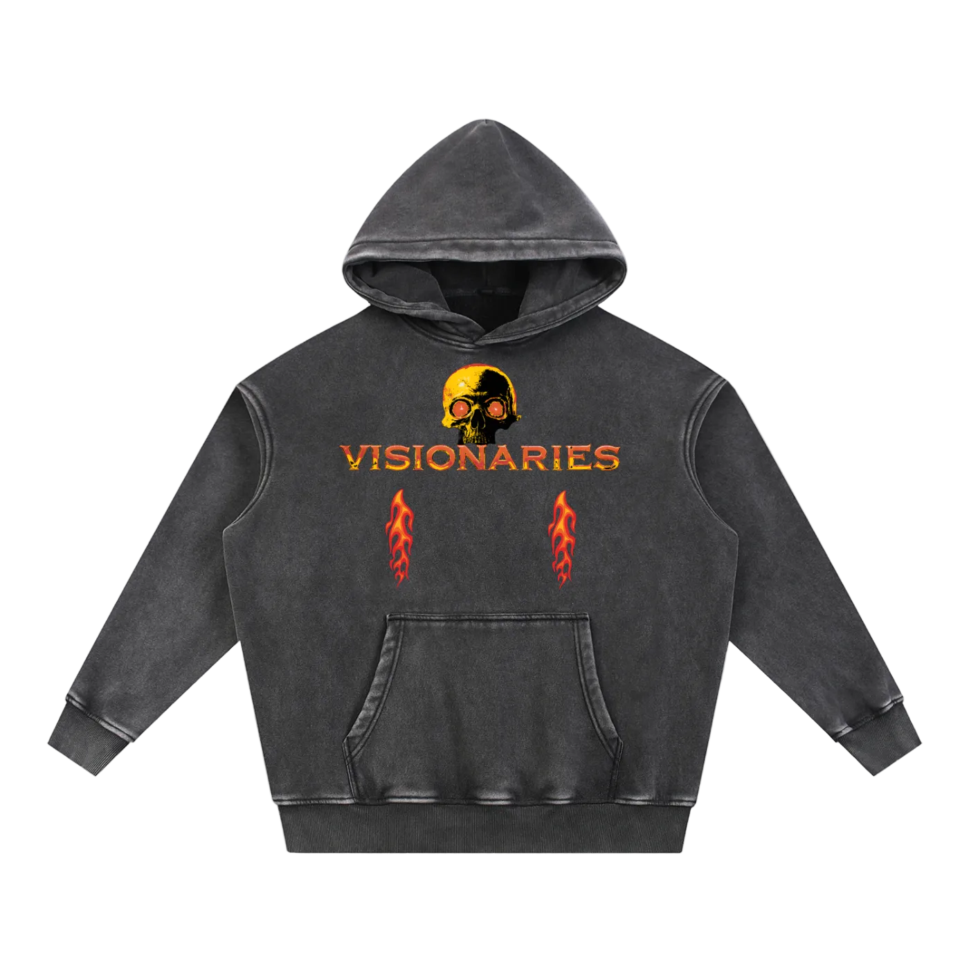 Snow Wash Flame 🔥  Skull ☠️  Fleece Oversize Hoodie