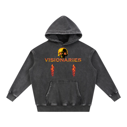 Snow Wash Flame 🔥  Skull ☠️  Fleece Oversize Hoodie