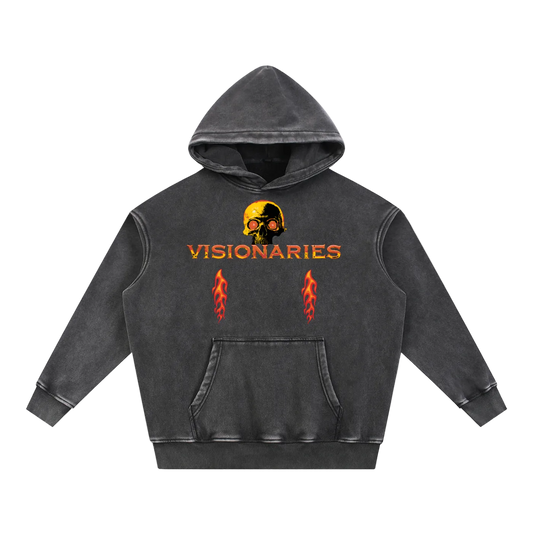 Snow Wash Flame 🔥  Skull ☠️  Fleece Oversize Hoodie