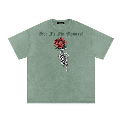"Give Me My Flowers" 🌹 Snow Washed Oversized Cotton T-Shirt