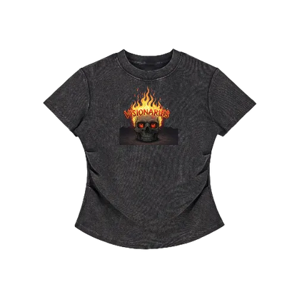 Women's Vintage Washed Flame 🔥 Skull 💀  T-Shirt