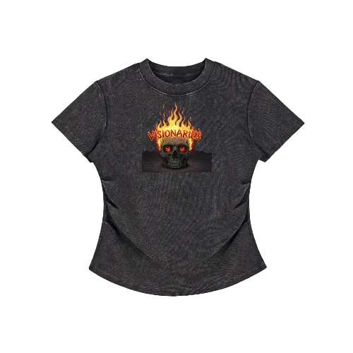 Women's Vintage Washed Flame 🔥 Skull 💀  T-Shirt