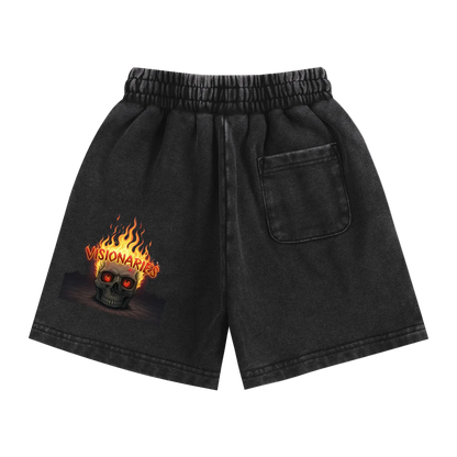 Kids Flame 🔥 Skull 💀 Snow Washed Shorts