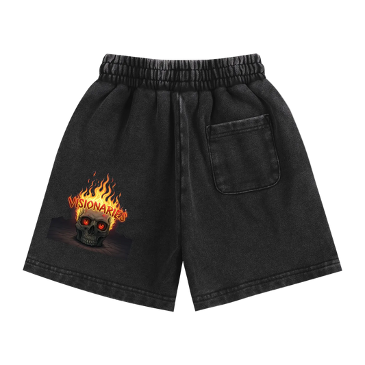 Kids Flame 🔥 Skull 💀 Snow Washed Shorts