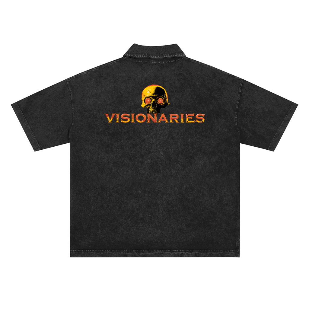 Flame 🔥 Skull 💀 Snow-Washed Polo T-Shirt