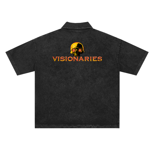 Flame 🔥 Skull 💀 Snow-Washed Polo T-Shirt