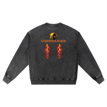Flame 🔥  Skull 💀 Snow Wash Oversized Crewneck Sweatshirt