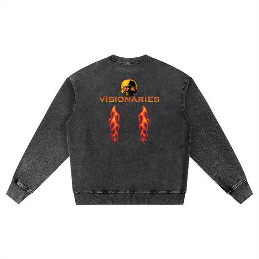Flame 🔥  Skull 💀 Snow Wash Oversized Crewneck Sweatshirt