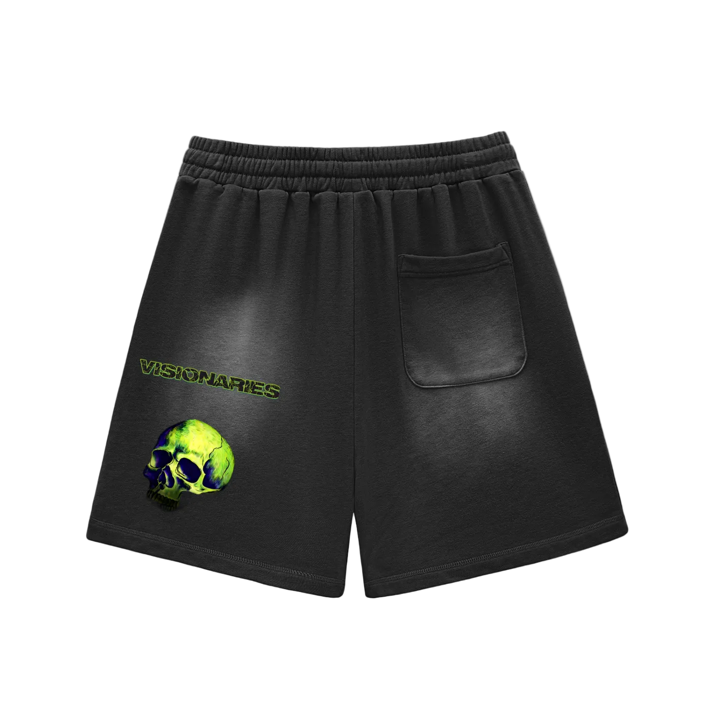 Slime 💚 Skull 💀 Sun Fade Raw Edge Cotton Shorts