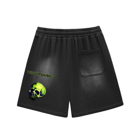 Slime 💚 Skull 💀 Sun Fade Raw Edge Cotton Shorts