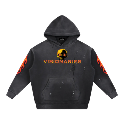 Vintage Washed Flame 🔥  Skull 💀  Fleece Hoodie